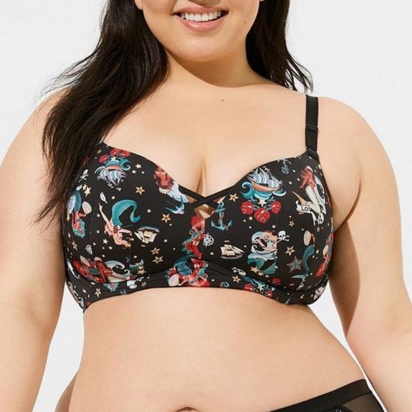 ❤️NWT VINTAGE TORRID BRA MERMAID TATTOO SKULL WIRELESS PUSH-UP - BACK SMOOTHING - Picture 1 of 11